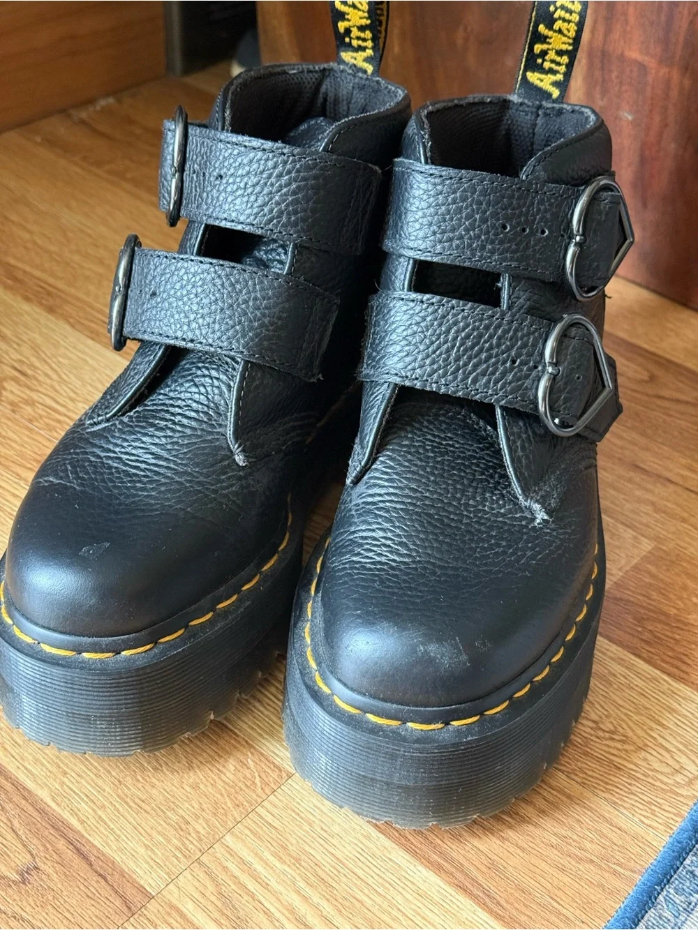 woman’s 7 dr marten Black Heart-Buckle Platform Boots
